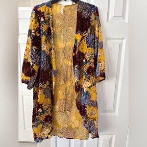 Floreat Yellow and Burgundy Floral Kimono